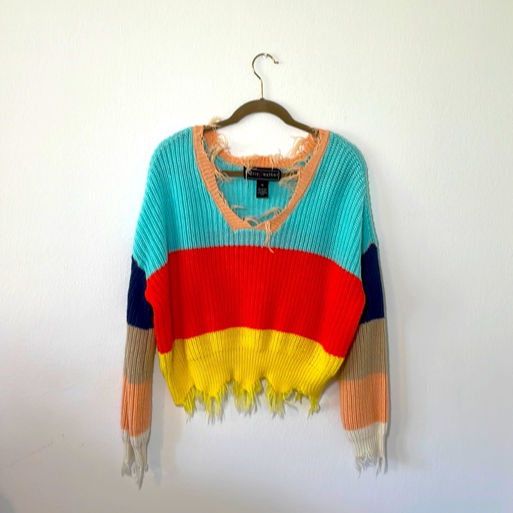 comfy rainbow sweater.